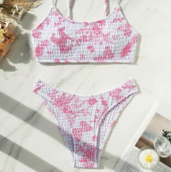 SHEIN Other - Pink bikini ruched cottage style - M